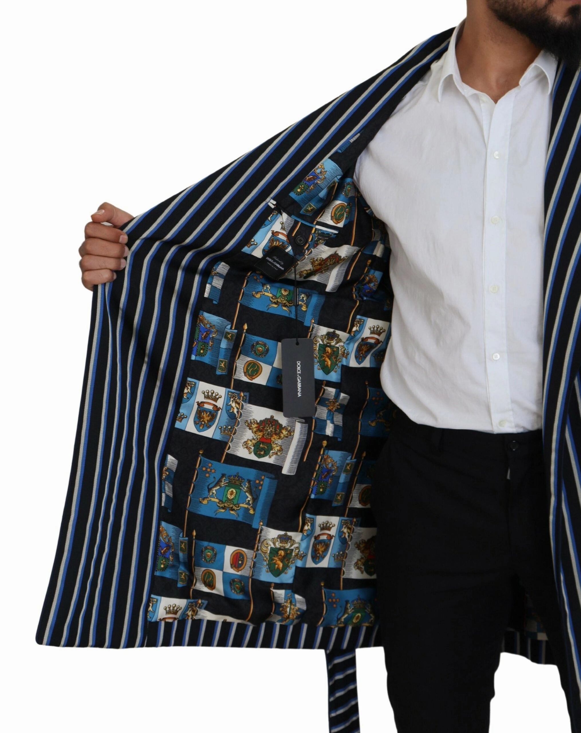 Dolce & Gabbana Elegant Striped Silk Blend Men's Robe
