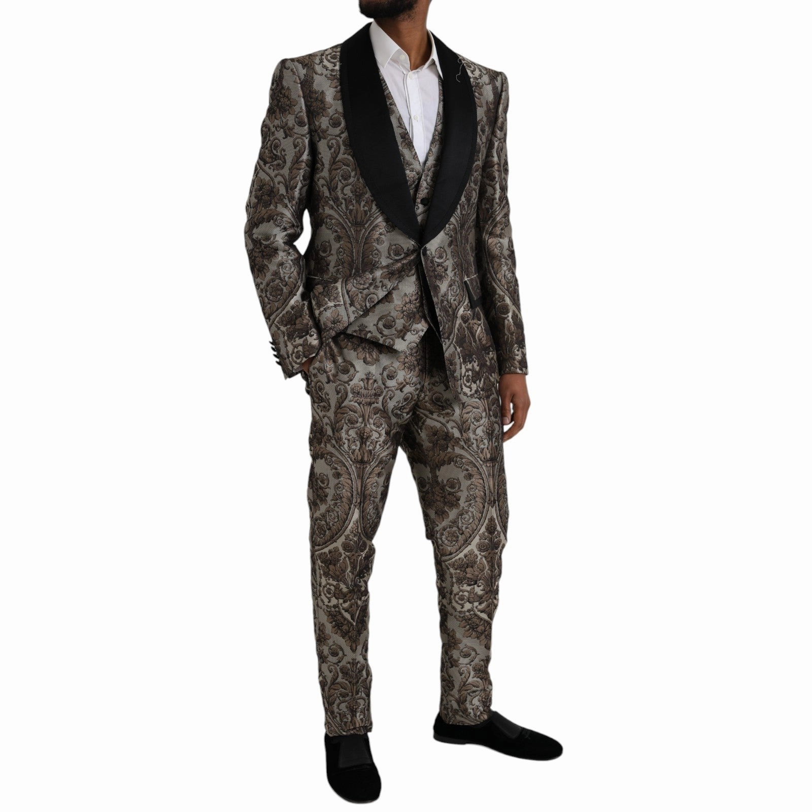 Dolce & Gabbana Floral Jacquard Formal 3 Piece Men's Suit