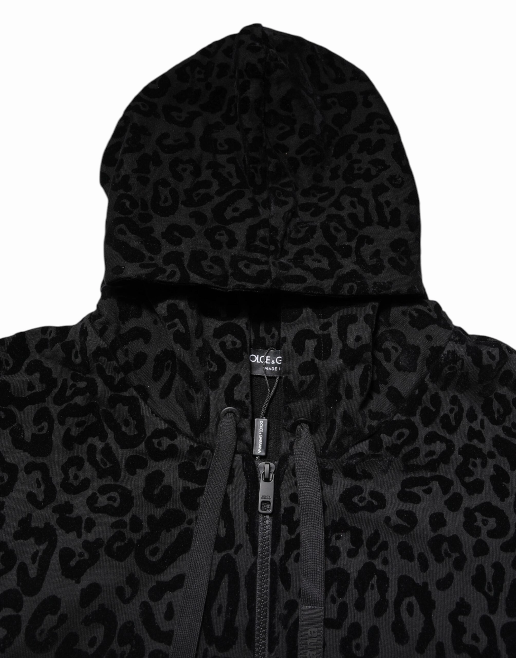Dolce & Gabbana Leopard Full Zip Hooded Sweatshirt Men's Sweater