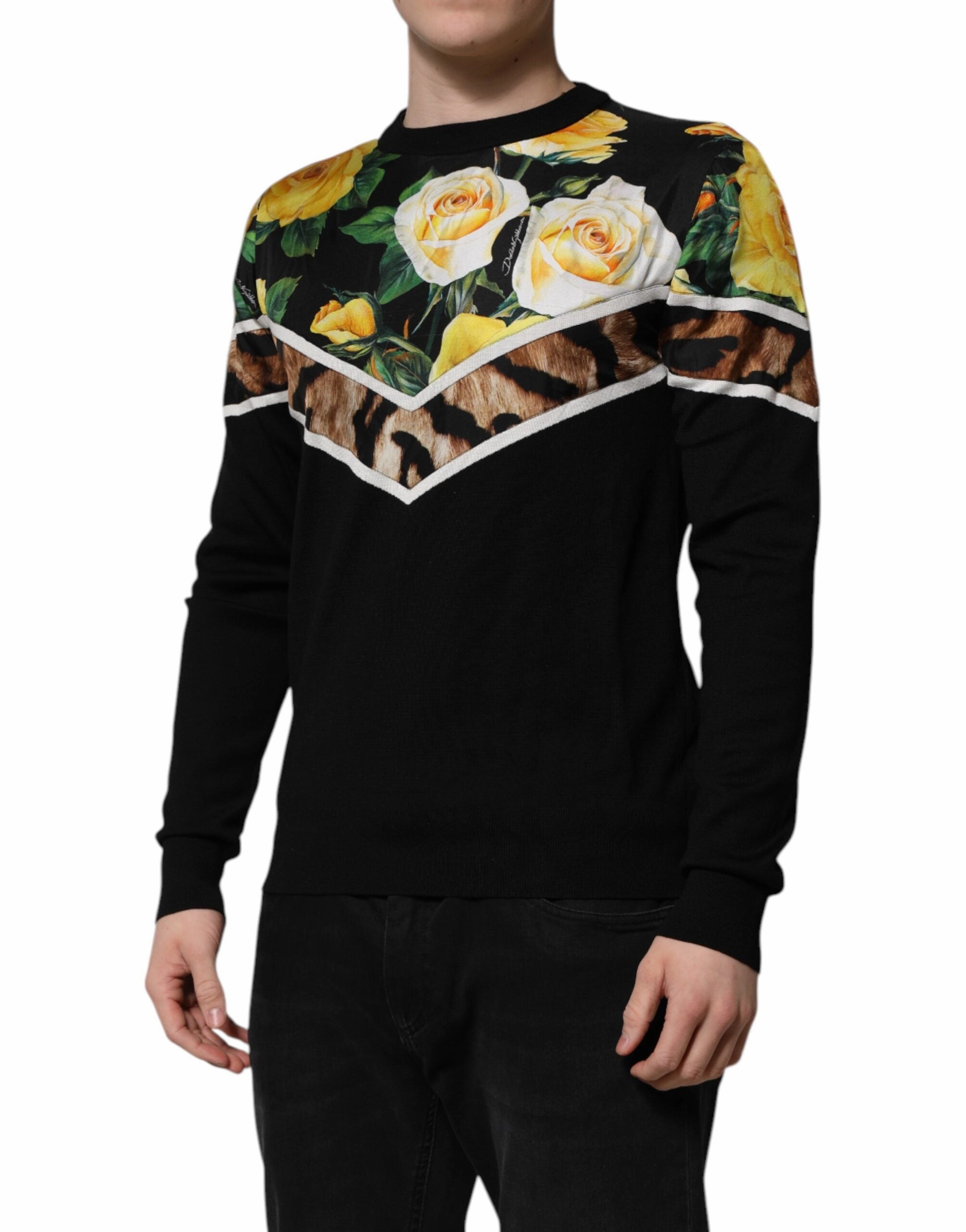 Dolce & Gabbana Silk Floral Crew Neck Pullover Men's Sweater (Pre-Owned)