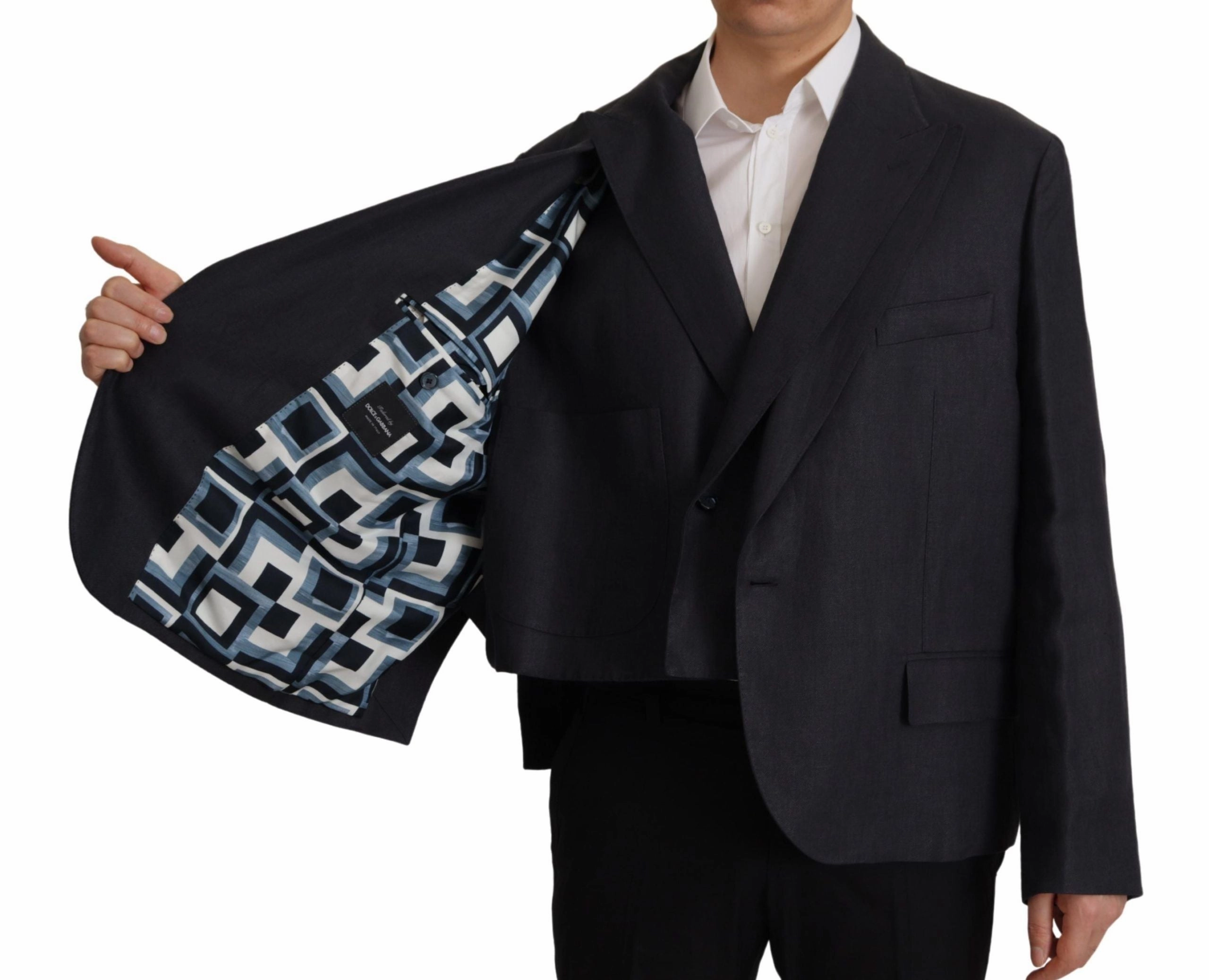 Dolce & Gabbana Sleek Double Breasted Navy Linen Men's Blazer