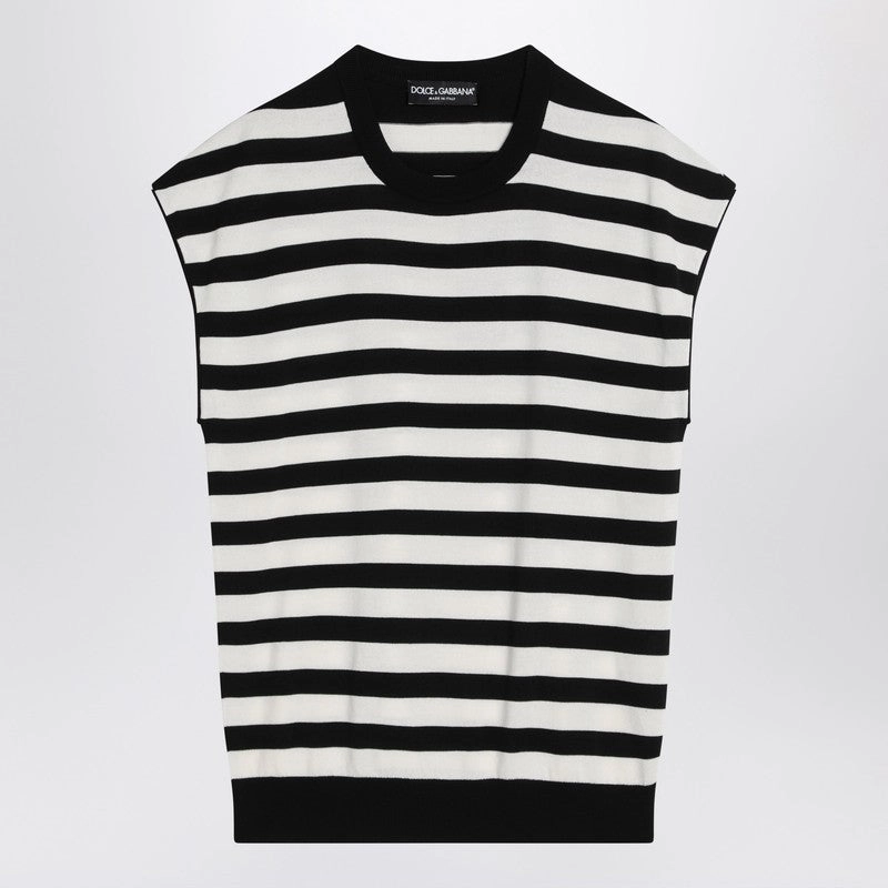 Dolce&Gabbana Sleeveless Kimono-Style Striped Sweater cashmere sweaters sale