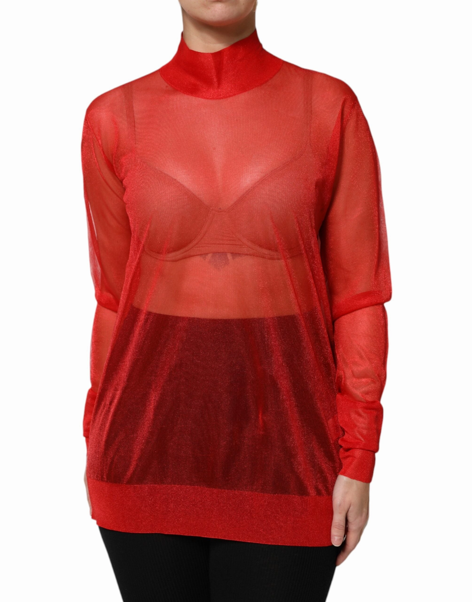 Dolce & Gabbana Tulle Turtleneck Long Sleeve Blouse Women's Top (Pre-Owned)