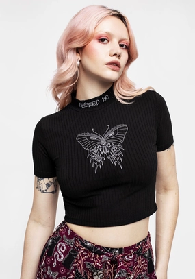 Dolore Rib Embroidered Crop Top Tops Womens - women's blouses clearance