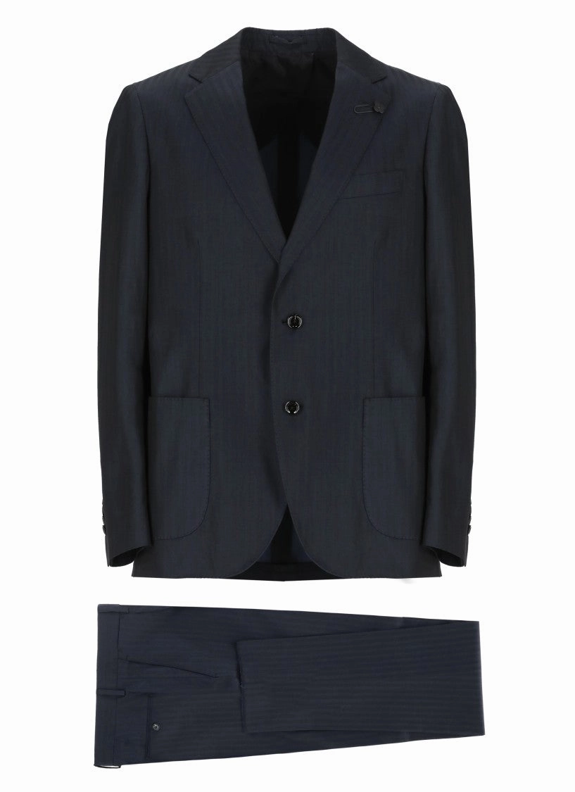 Double-Breasted Blue Cotton Suit