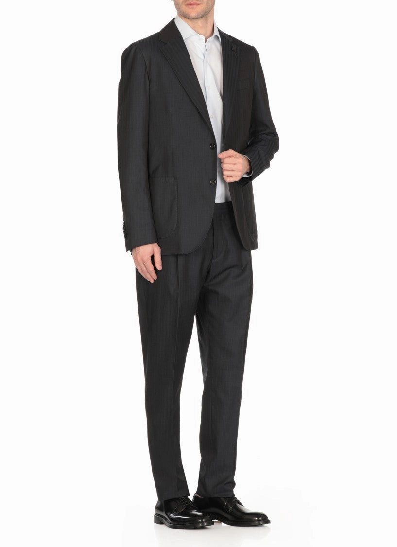 Double-Breasted Blue Cotton Suit