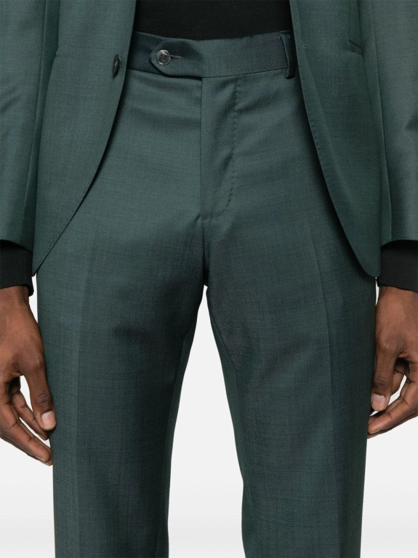 Double-Breasted Forest Green Wool Suit
