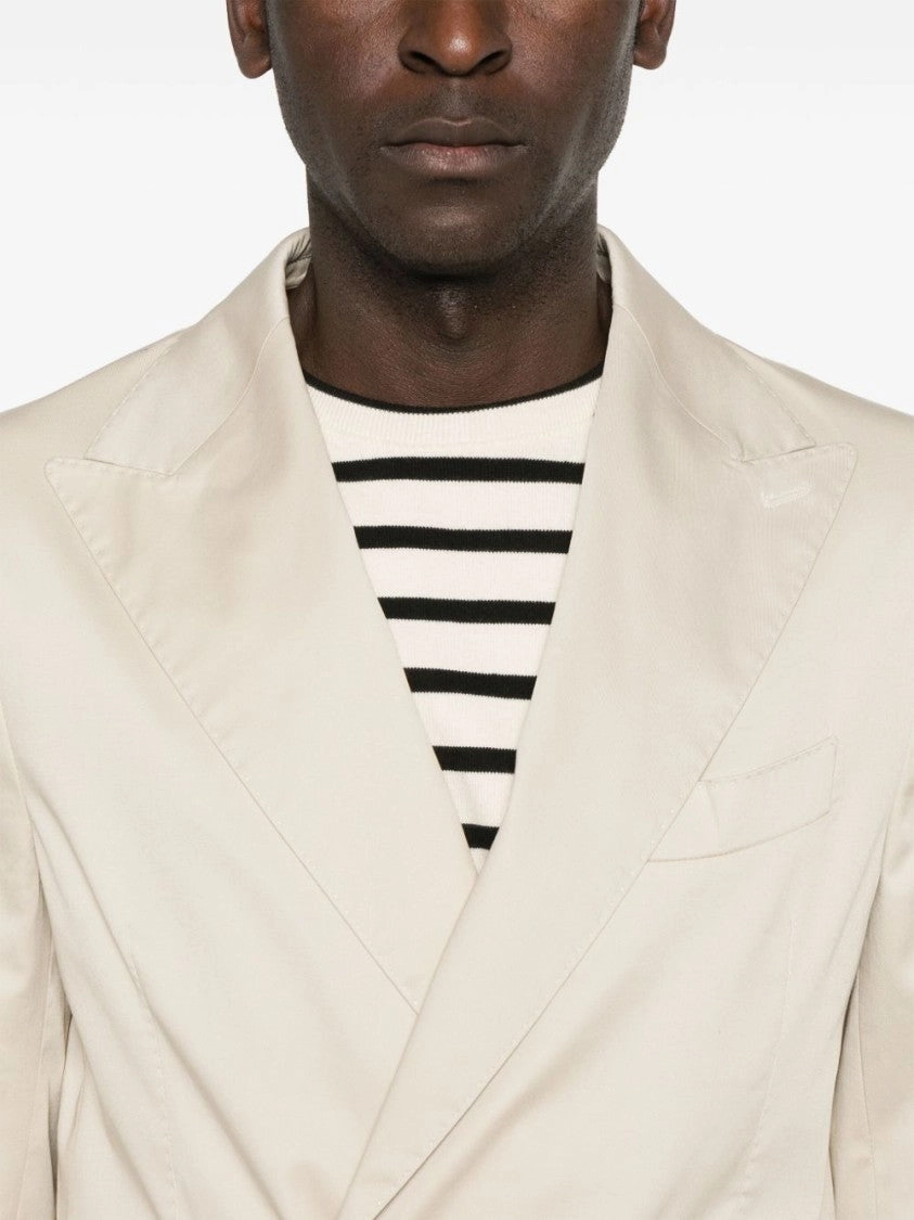 Double-Breasted Light Beige Blazer With Matching Trousers