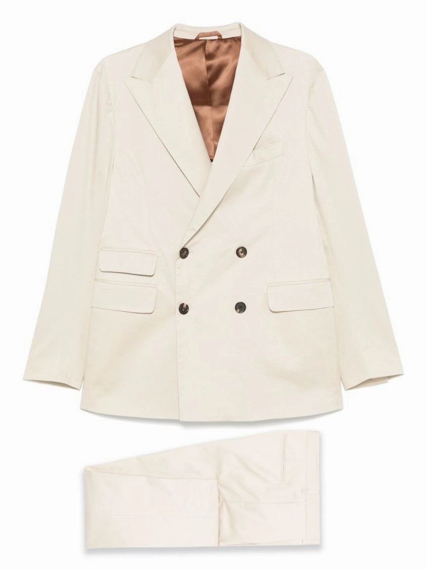 Double-Breasted Light Beige Blazer With Matching Trousers