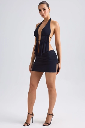 Draped A-Line Mini Skirt in Black Bottoms Womens - women's pants clearance