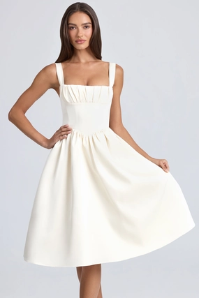 Draped Corset Midaxi Dress in Ivory Dresses outlet online
