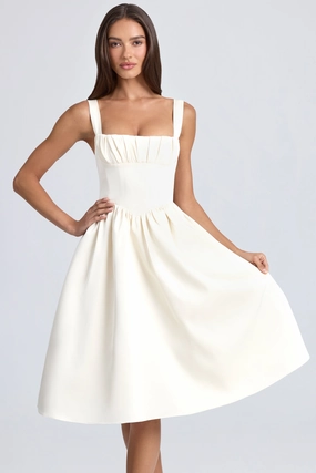 Draped Corset Midaxi Dress in Ivory Dresses - party dresses cheap