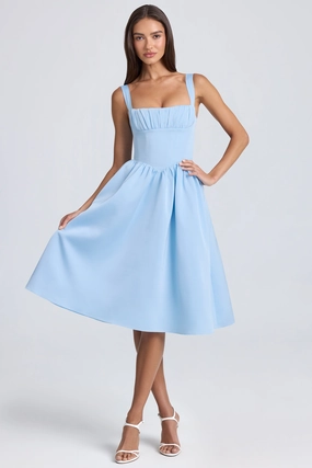 Draped Corset Midaxi Dress in Powder Blue Dresses - party dresses cheap