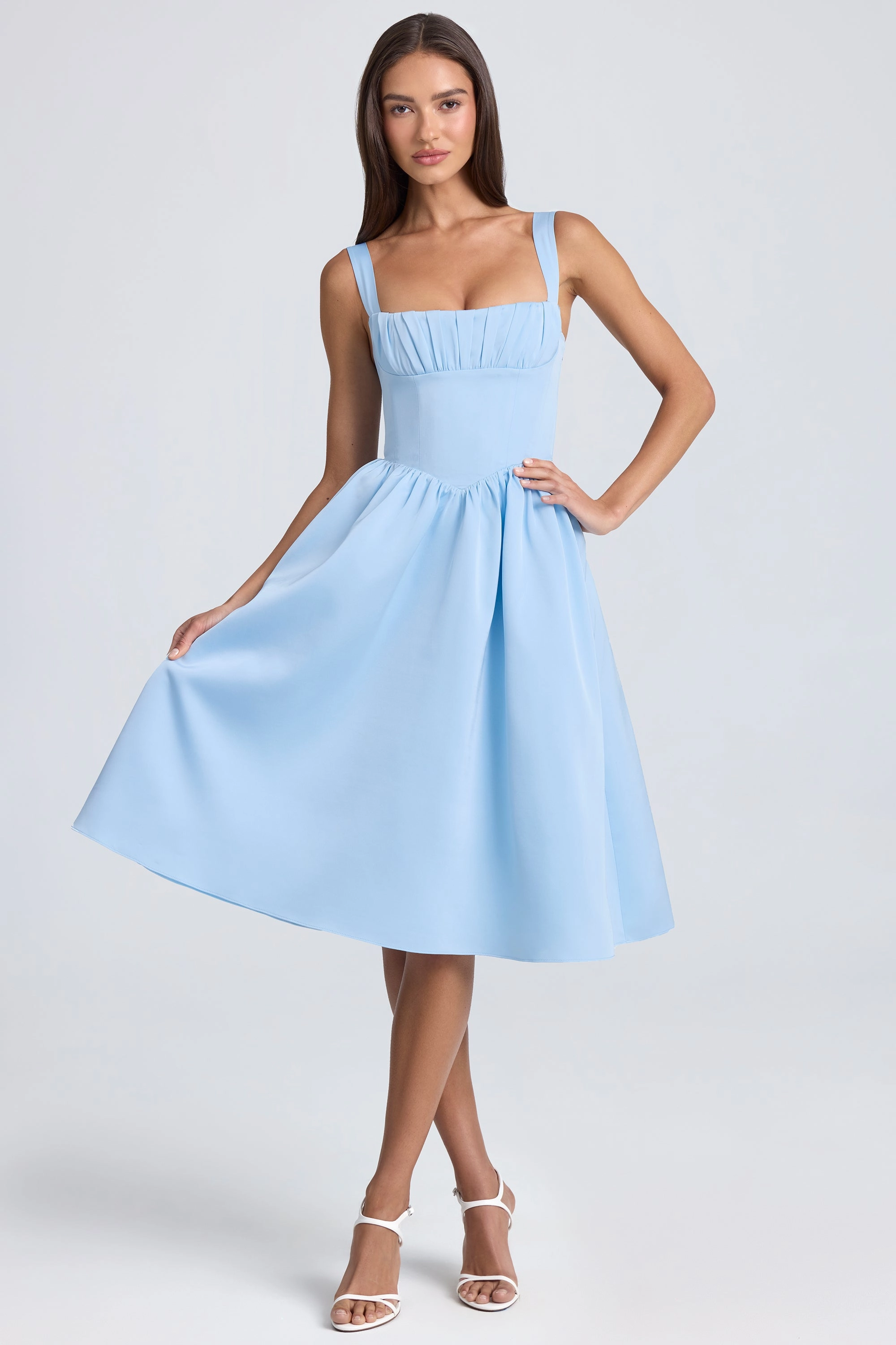 Draped Corset Midaxi Dress in Powder Blue Dresses - party dresses cheap