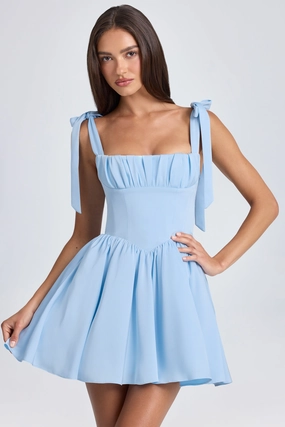 Draped Corset Mini Dress in Powder Blue Dresses - party dresses cheap