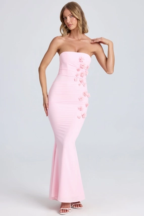 Draped Floral-Appliqu Maxi Dress in Blush Dresses best price