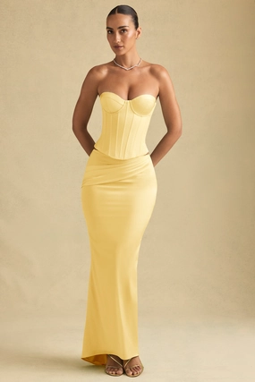 Draped Low-Rise Maxi Skirt in Pastel Yellow Bottoms Womens - women's pants clearance