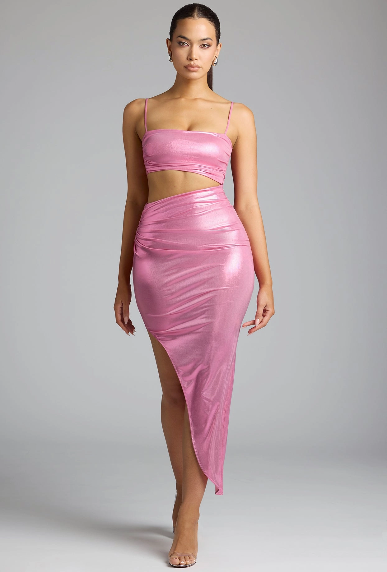 Draped Metallic Jersey Maxi Dress in Rose Pink Dresses best price