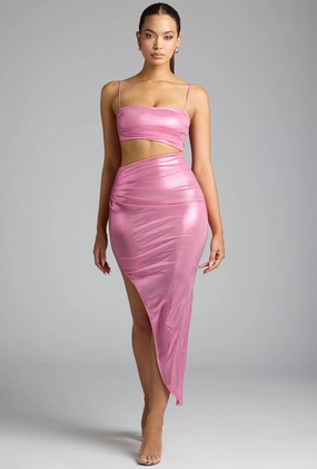Draped Metallic Jersey Maxi Dress in Rose Pink Dresses best price