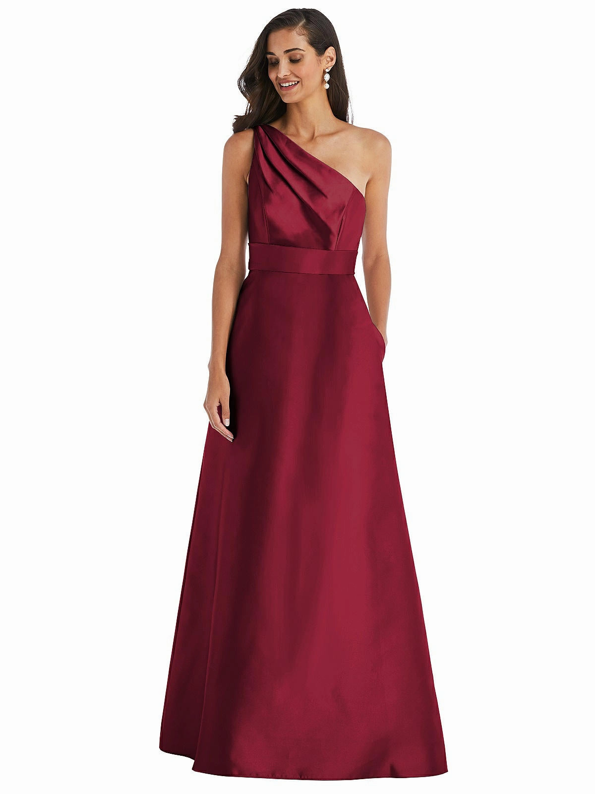 Draped One-Shoulder Satin Maxi Dress with Pockets