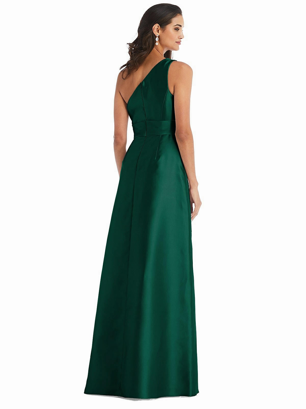 Draped One-Shoulder Satin Maxi Dress with Pockets