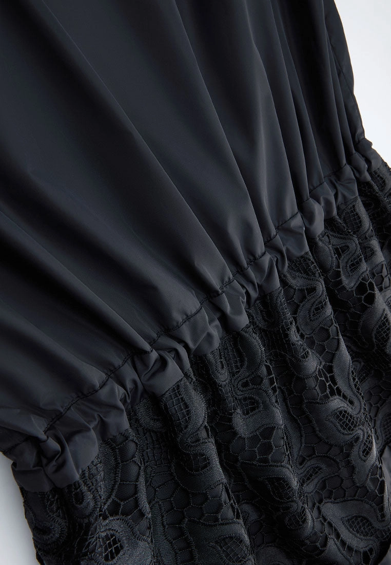 Drawstring-waist Lace-detail Parka Dress