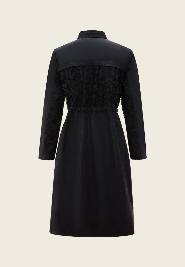 Drawstring-waist Lace-detail Parka Dress