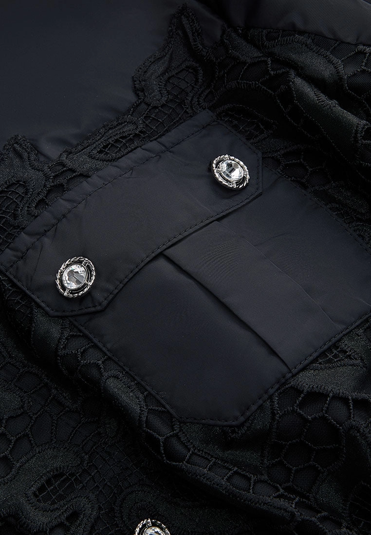 Drawstring-waist Lace-detail Parka Dress