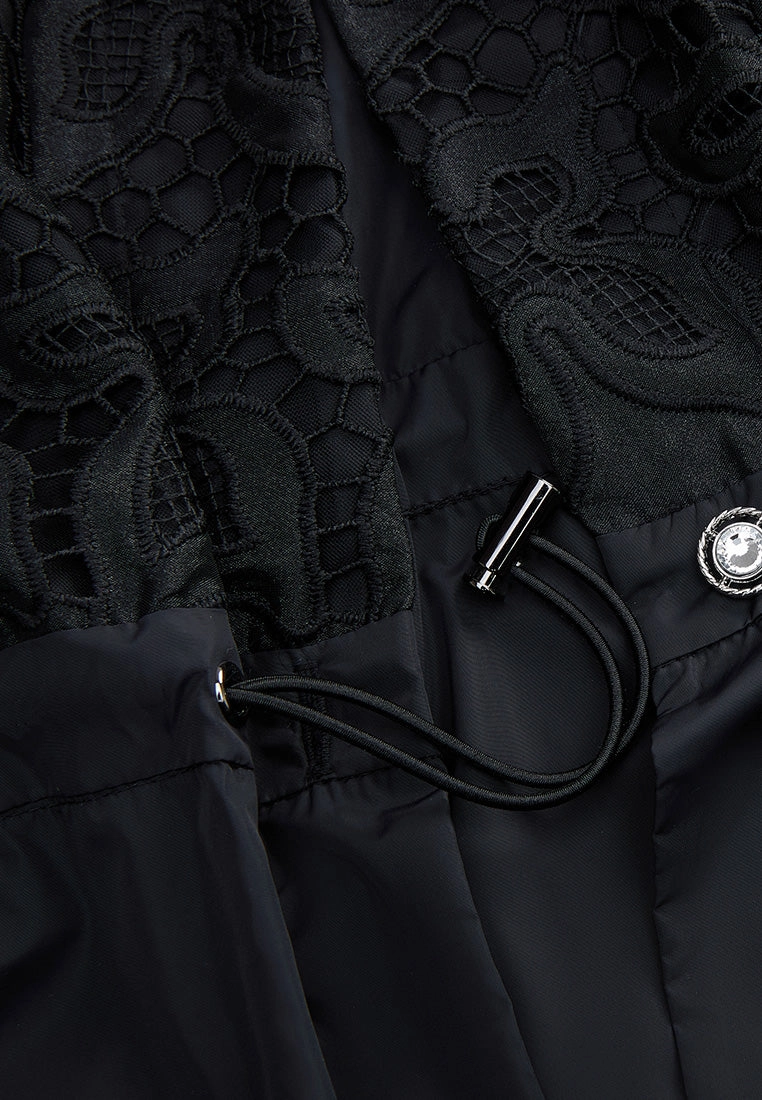 Drawstring-waist Lace-detail Parka Dress