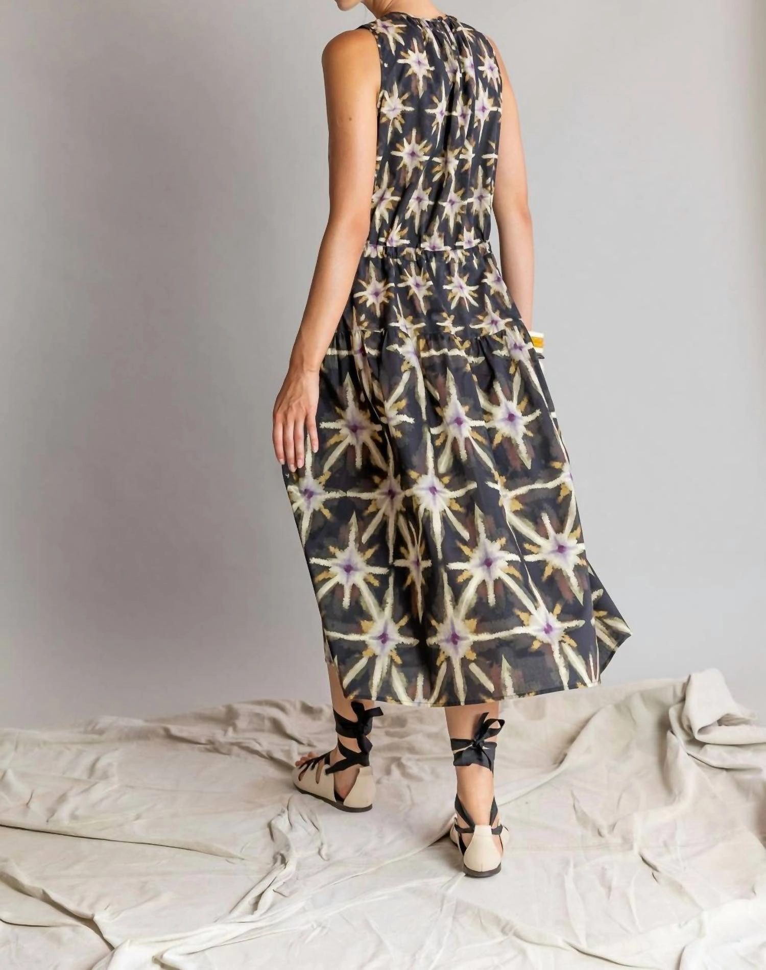 Dress In Cotton Ikat Print Midi Dress In Plum