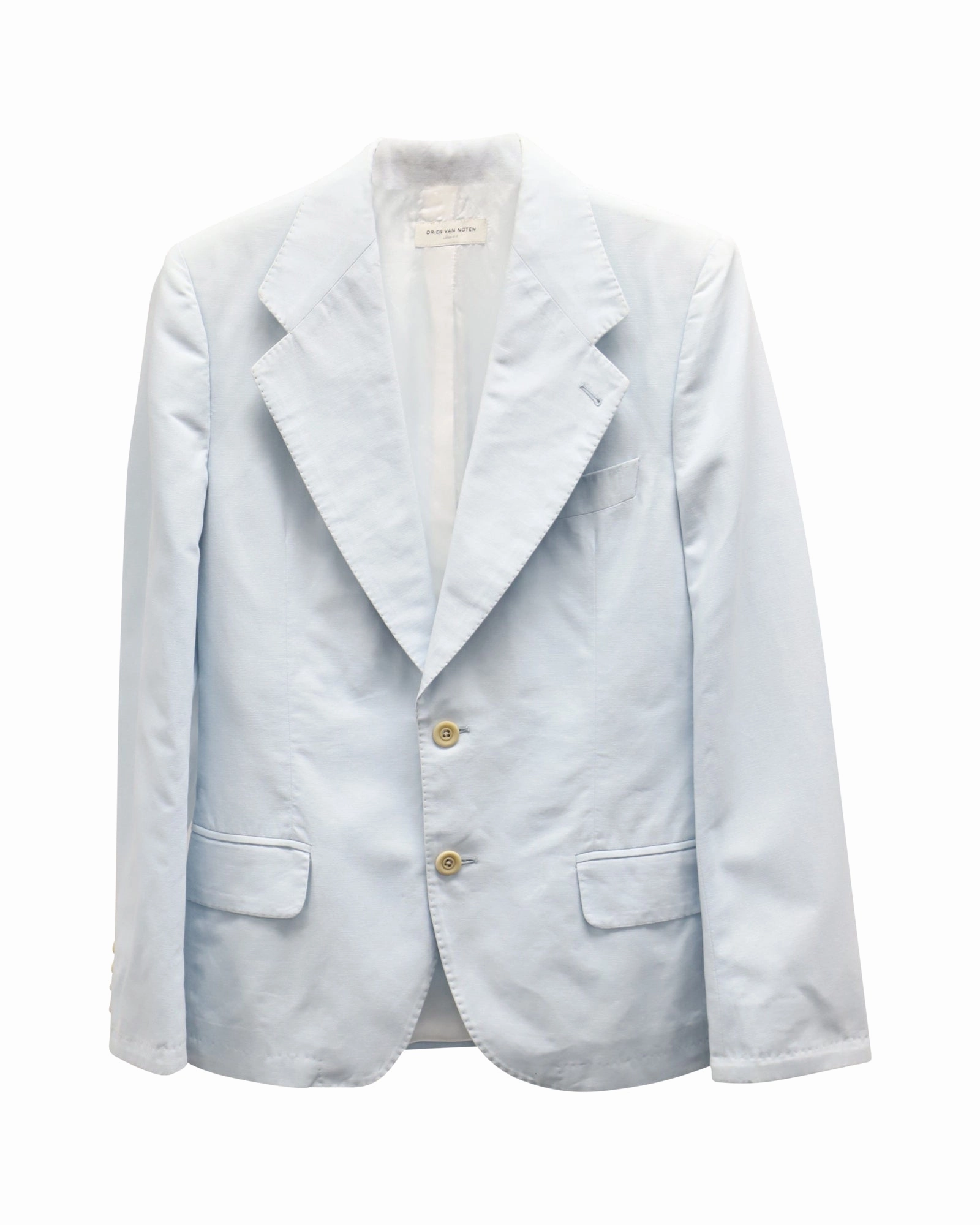 Dries Van Noten Single-Breasted Blazer in Light Blue Cotton