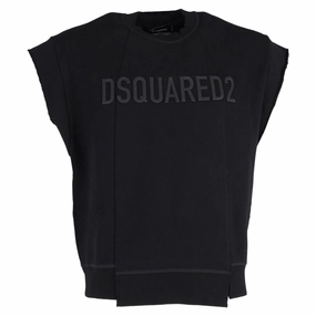 DSquared2 Uneven Short Sleeve Sweatshirt in Black Cotton chunky knit discount