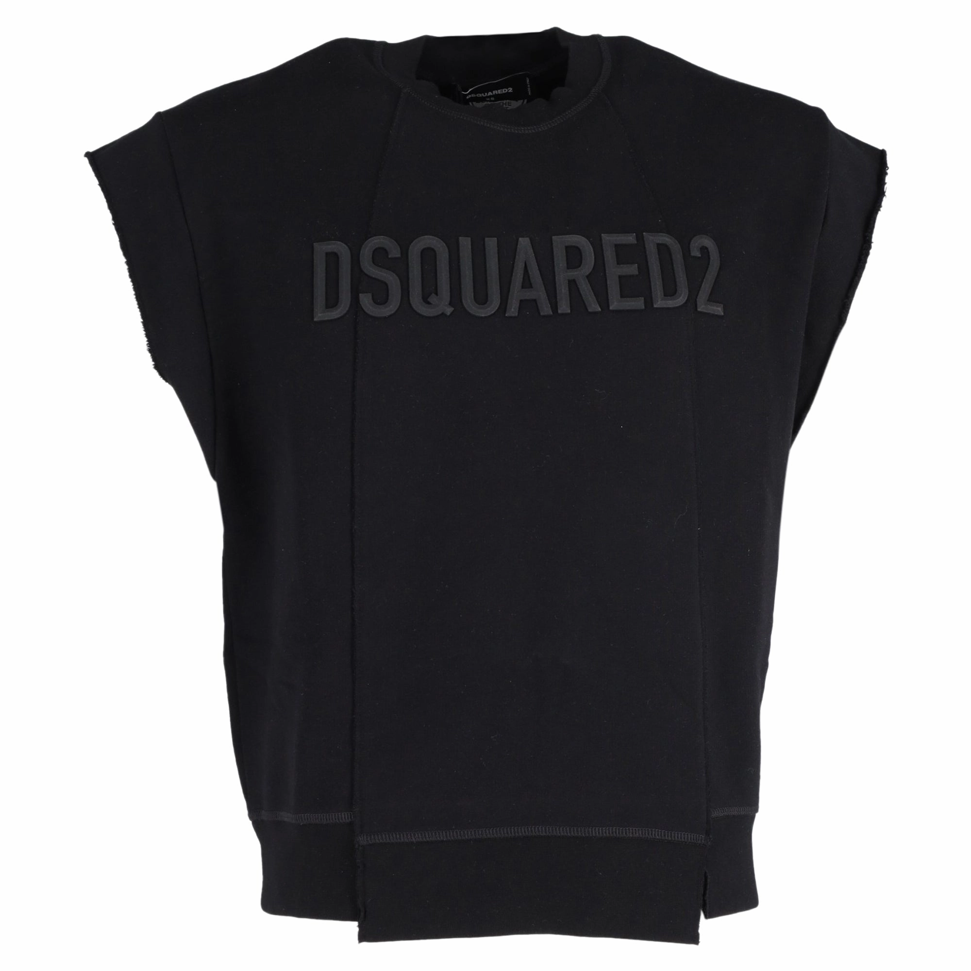 DSquared2 Uneven Short Sleeve Sweatshirt in Black Cotton chunky knit discount