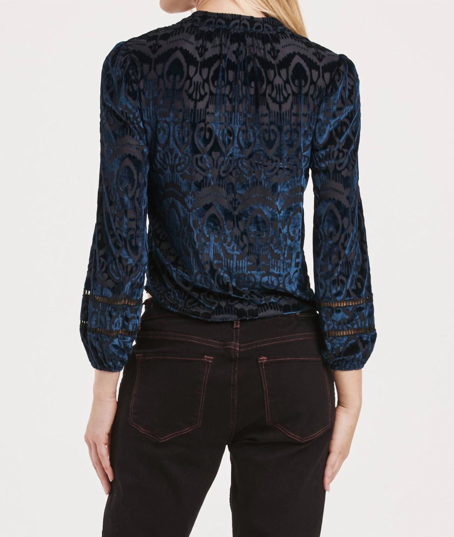 Eliza Burnout Velvet Long Sleeve In Blue