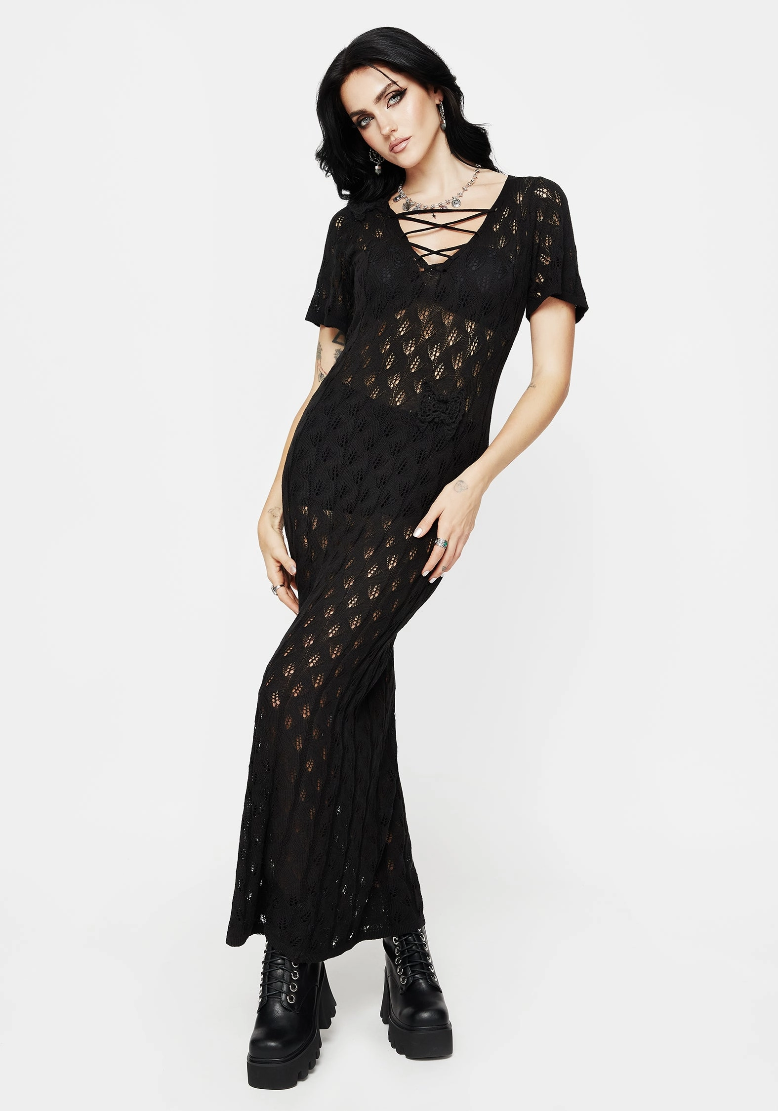 Elnora Moth Crochet Knit Maxi Dress Dresses Womens - women's dresses clearance