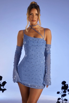 Embellished Asymmetric Corset Mini Dress in Light Blue Dresses - party dresses cheap