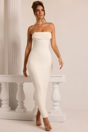 Embellished Bandeau Cowl Neck Maxi Dress in White Dresses outlet online