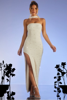 Embellished Bandeau Maxi Dress in Ivory Dresses outlet online