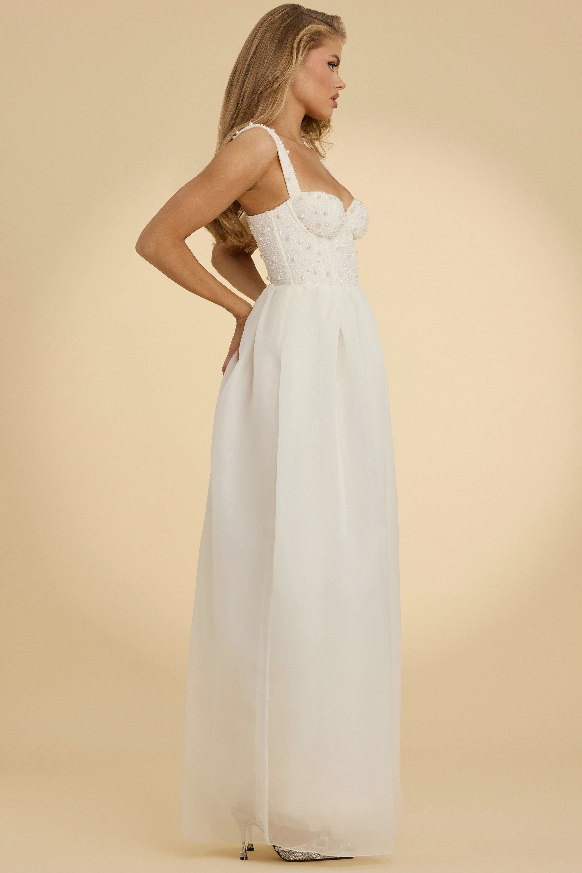 Embellished Corset Gown in White