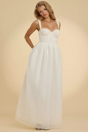Embellished Corset Gown in White Dresses - maxi dresses best price