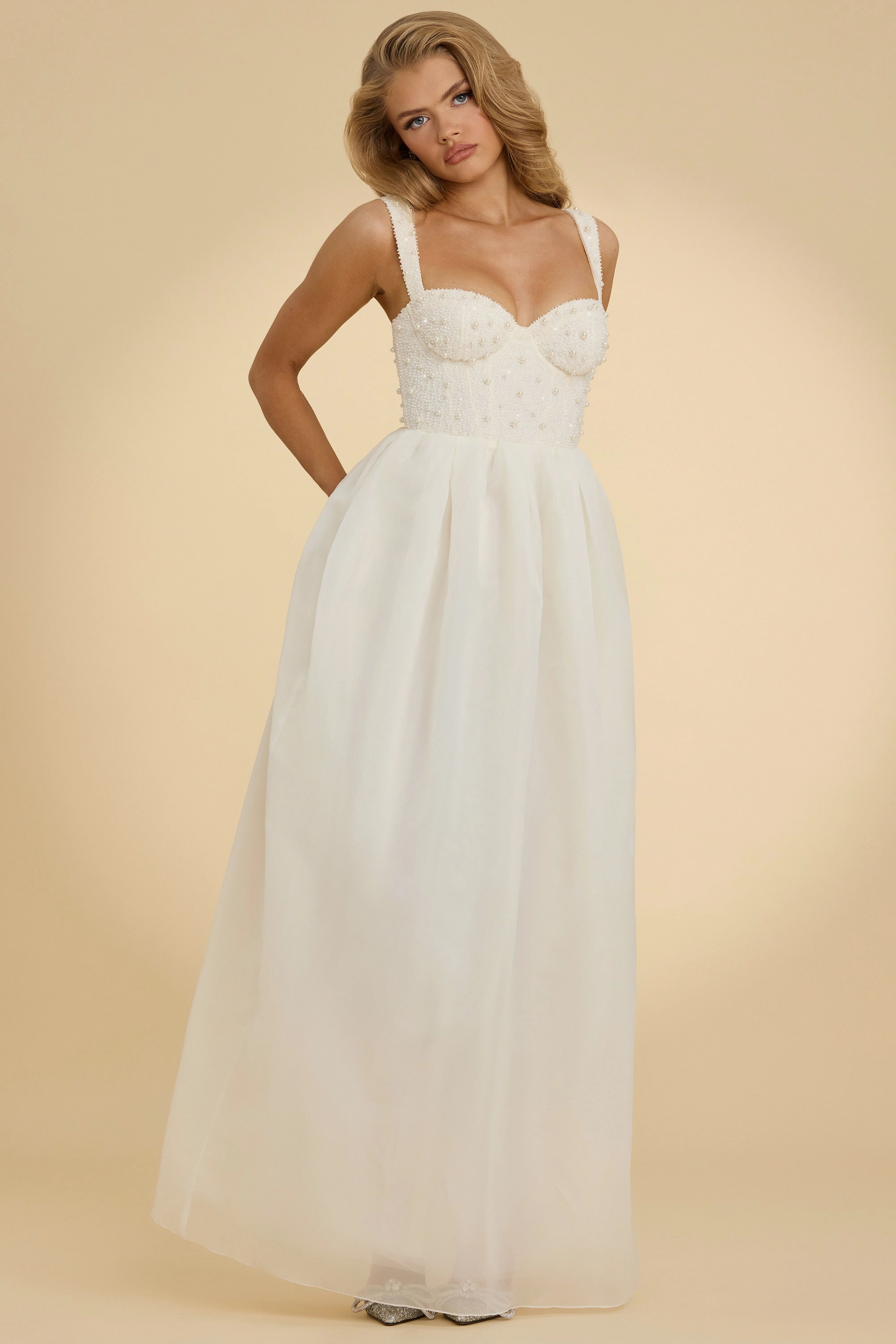 Embellished Corset Gown in White Dresses - maxi dresses best price