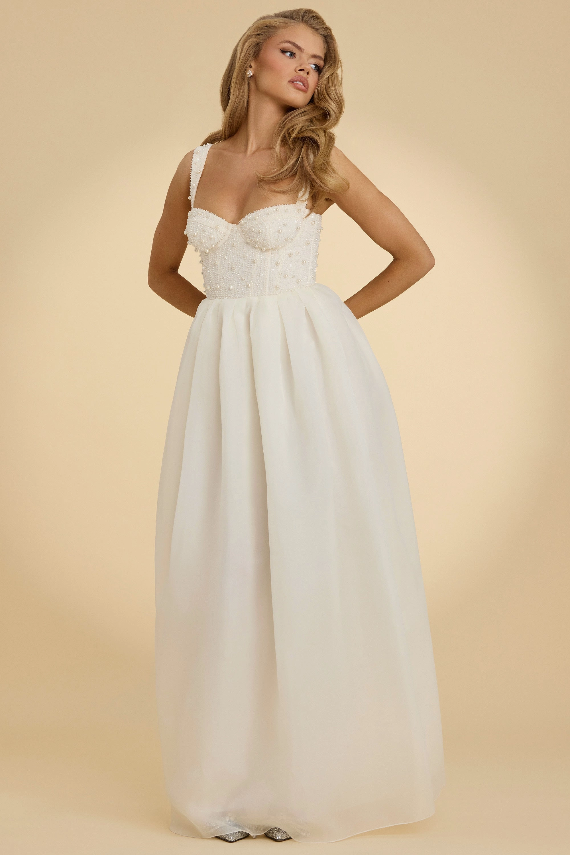 Embellished Corset Gown in White