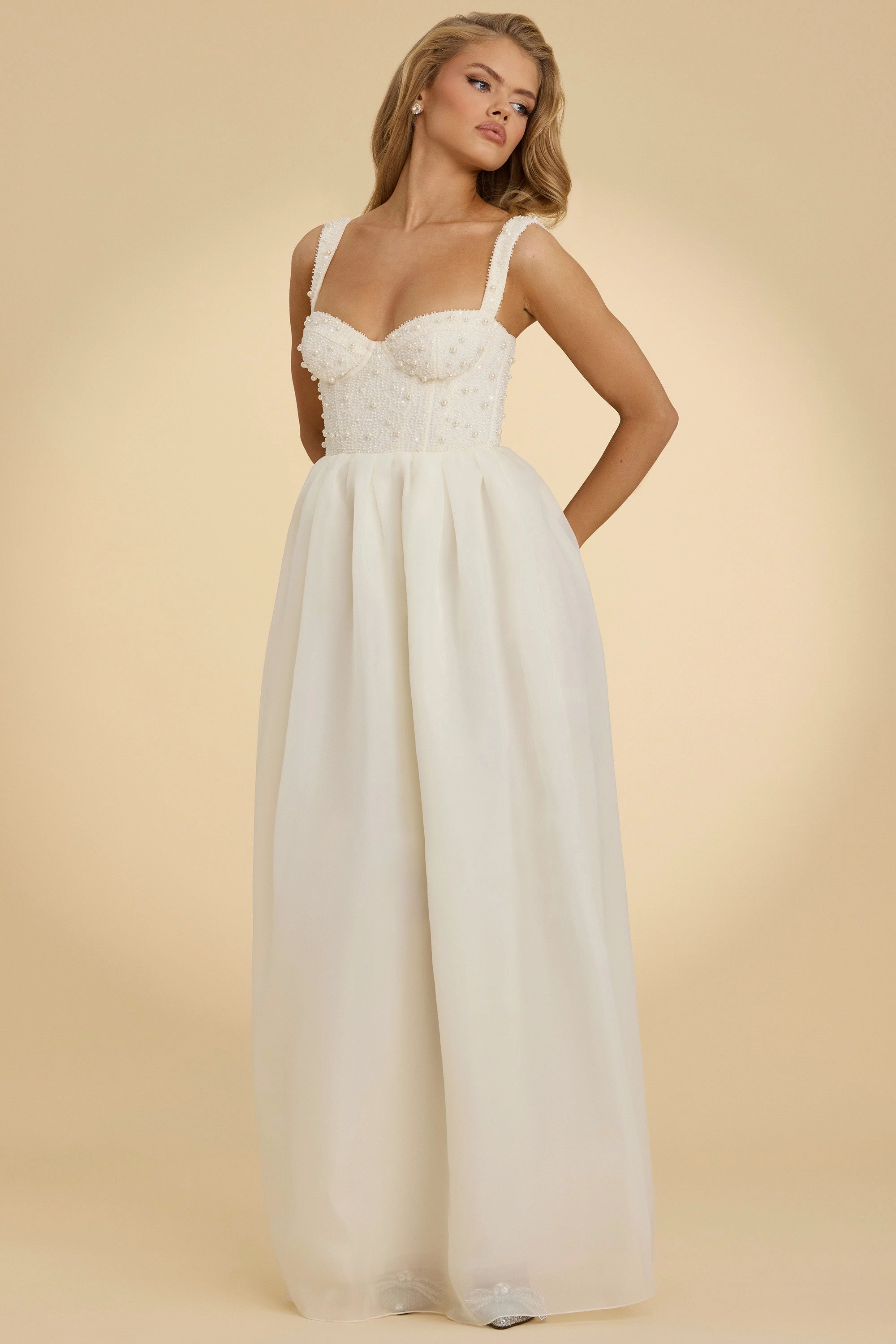Embellished Corset Gown in White