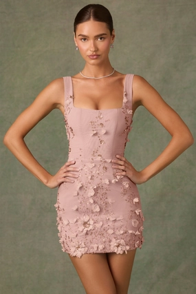 Embellished Corset Mini Dress in Dusty Rose Dresses best price