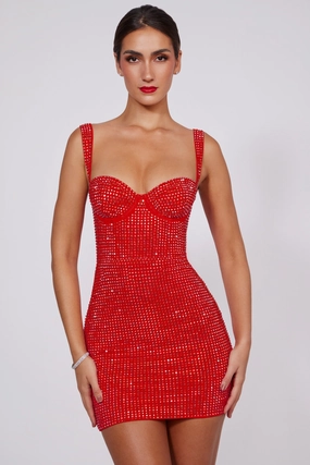 Embellished Corset Mini Dress in Fire Red shop for Dresses online