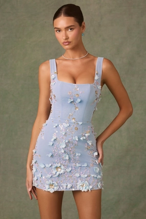 Embellished Corset Mini Dress in Sky Blue Dresses - party dresses cheap