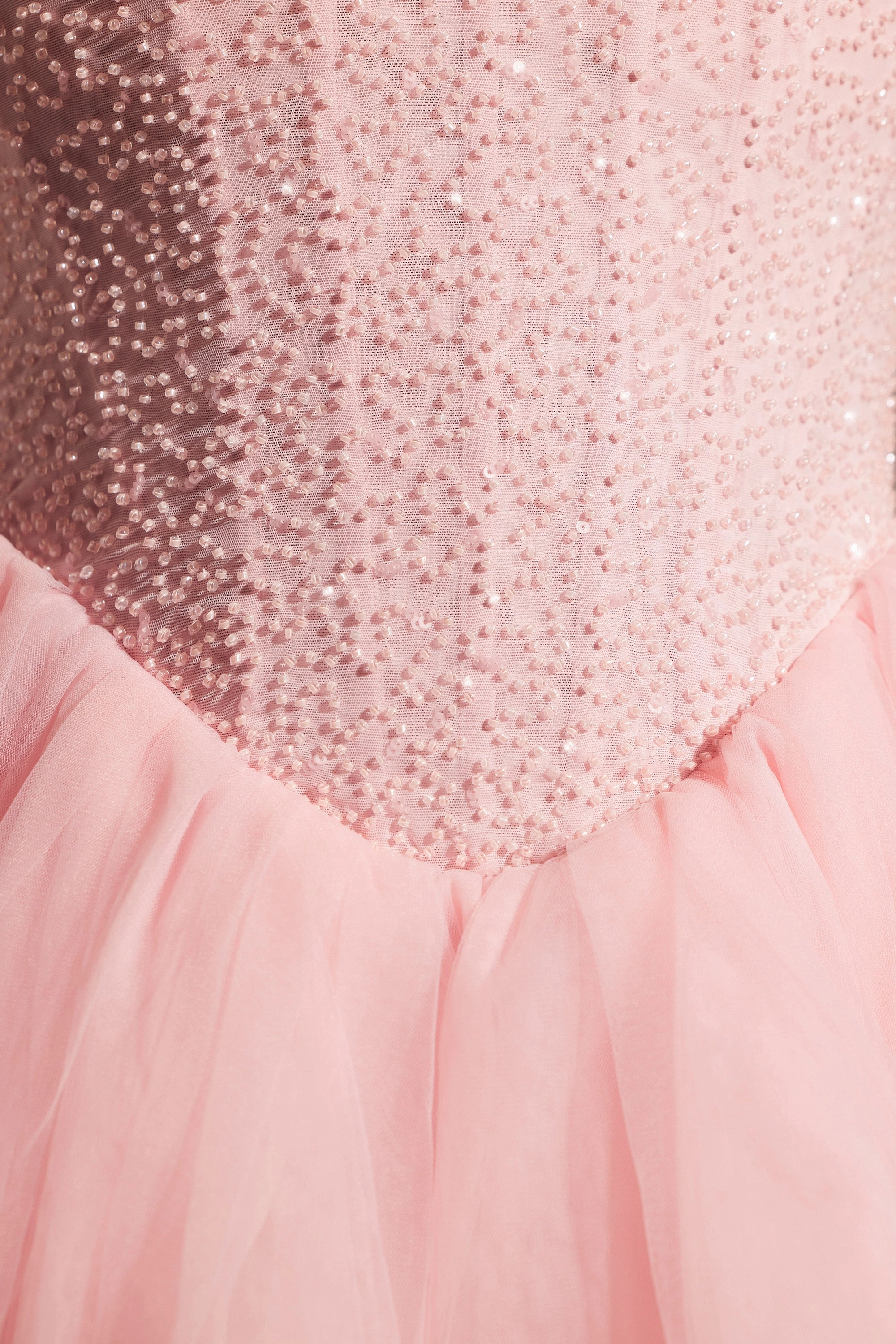 Embellished Corset Tulle Skirt Mini Dress in Blush