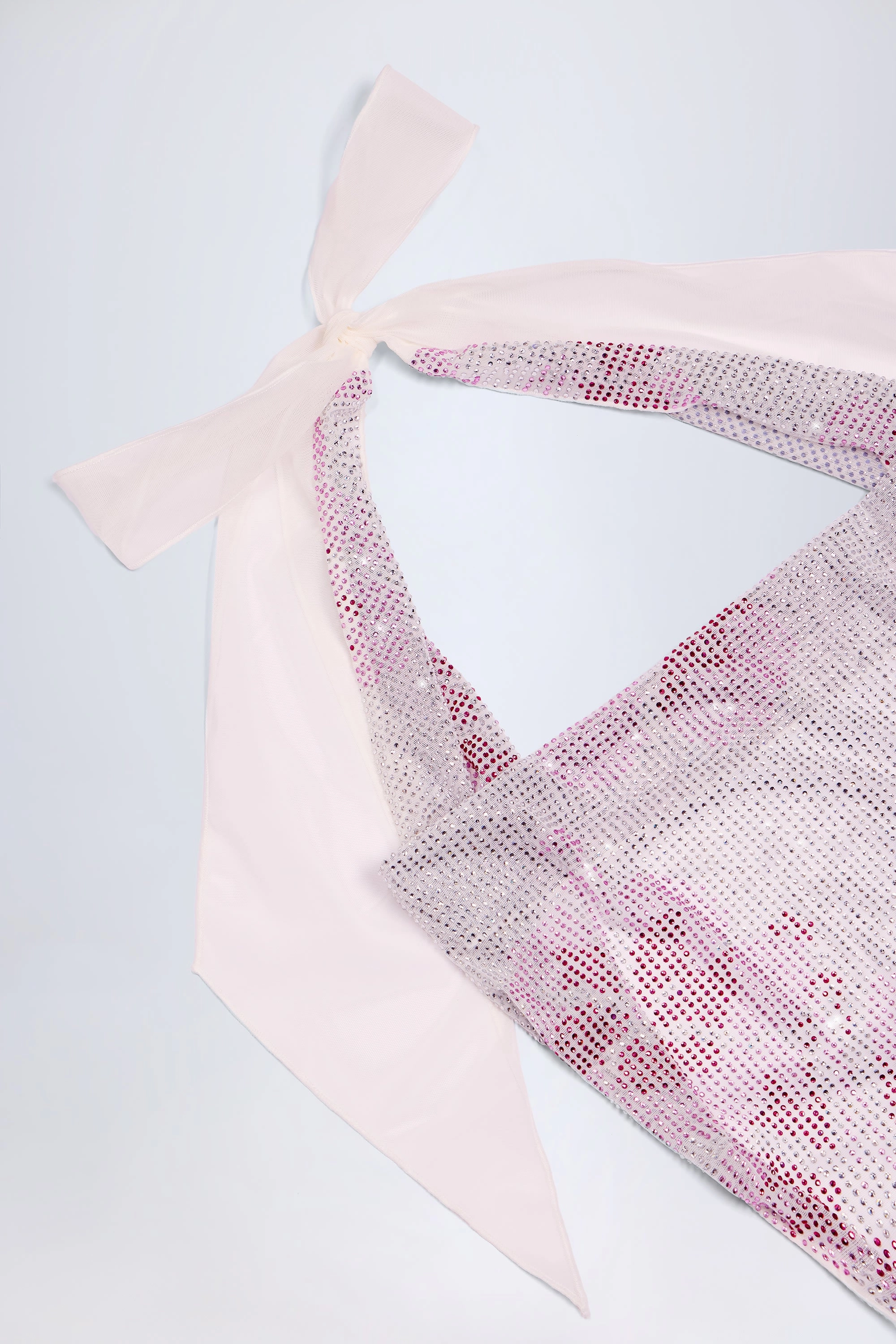 Embellished Cowl-Neck Maxi Dress in Pink and White Hotfix