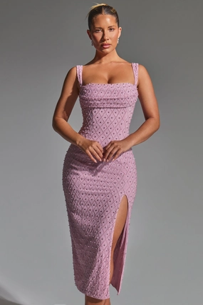 Embellished Cowl-Neck Midaxi Dress in Mauve Dresses best price