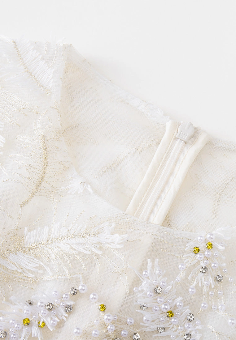 Embellished Crystal-detail Panelled Mesh Dress